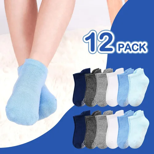 Vista 2 de SkiBeaut 12 pares de calcetines antideslizantes para niños y niñas con agarres, calcetines antideslizantes para niños pequeños de 1 a 7 años