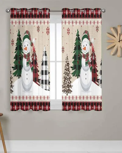 Vista 3 de Cortinas traslúcidas de Navidad de 39 pulgadas de largo, juego de 2 paneles de cortinas para cocina, dormitorio, sala de estar, puerta, pasillo