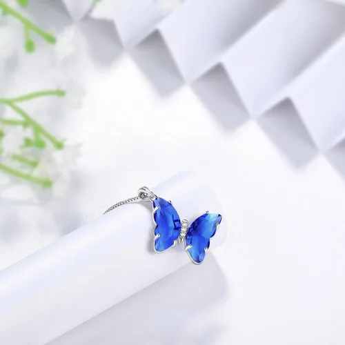 Vista 2 de Collar de corazón de mariposa para mujer, plata de ley 925, dije de piedra natal de animales, joyería de cumpleaños de boda