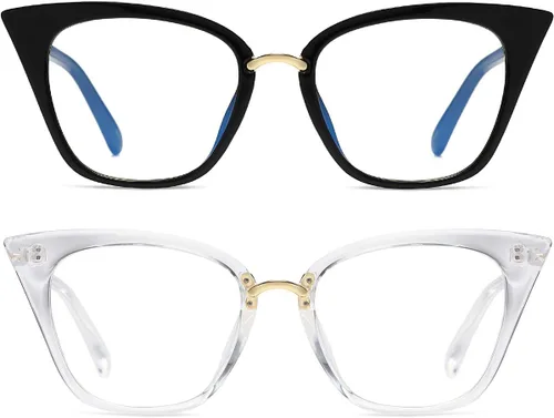 Vista 7 de MORESHINE Lindas gafas de bloqueo de luz azul de ojo de gato para mujer, marco de lentes transparentes para computadora, antifatiga ocular Cristal