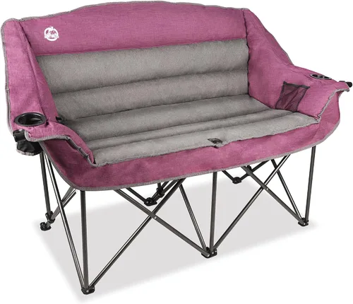 Vista 8 de Northroad Silla de camping doble de gran tamaño, sofá biplaza totalmente acolchado, silla doble plegable resistente con portavasos, reposabrazos