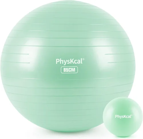 Vista 32 de PhysKcal Pelota de yoga para ejercicio, set de pilates, pelota de fitness de 4 tamaños para entrenamiento, parto, embarazo, terapia física - Bomba