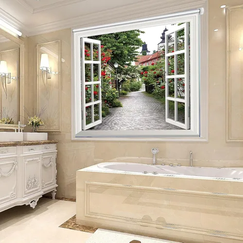Vista 2 de JLXJYS Persianas enrollables de oficina y baño con gancho, cortina 100 % opaca, diseño de patrón de paisaje de ventana, 37.4in45.3in53.1in61.0in
