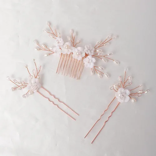 Vista 2 de Xerling Accesorios para el cabello con perlas florales para boda, horquillas para el cabello, peine para el cabello, hermosas joyas de cabeza