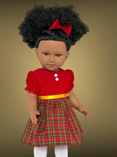 Vista 3 de Ropa de muñeca de 18 pulgadas, vestido rojo de vacaciones con diadema a juego para muñecas de 18 pulgadas
