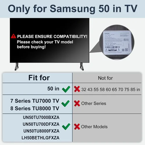 Vista 2 de Soporte base para patas de TV Samsung, solo para UN50TU7000BXZA UN50TU700DFXZA UN50TU8000FXZA LH50BETHLGFXZA BN96-50859A BN63-18575X019
