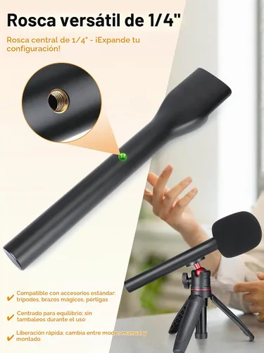 Vista 7 de YOUSHARES Soporte de micrófono de entrevista de mano compatible con DJI Mic 3, riel deslizante magnético de hierro, micrófonos inalámbricos Negro