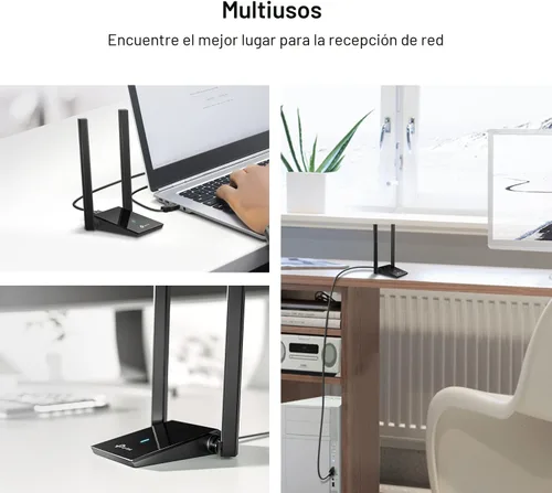 Vista 9 de TP-Link Adaptador USB WiFi 6 para PC de escritorio, antena WiFi de doble Negro