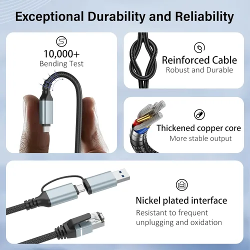 Vista 6 de Dacrown Cable USB C a Ethernet de 1.5 pies, cable LAN tipo C a RJ45, adaptador de Internet de red Gigabit, conectado directamente, Thunderbolt 4/3