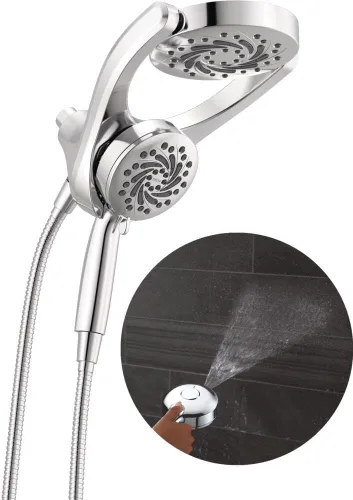 Vista 8 de Delta HydroRain - Cabezal de ducha doble 2 en 1 de 5 ajustes con spray ProClean, cabezal de ducha de alta presión dorado cepillado con rociador