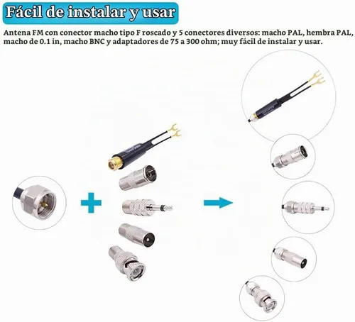 Vista 3 de Fancasee Antena FM universal Base magnética 75 Ohm Tornillo F macho enchufe con PAL BNC 0.138 in y adaptador de 75 a 300 ohmios conector coaxial