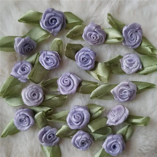 Vista 10 de 200 unids/lote mini lazos de cinta rosas flor raso rosetas tela adorno artificial apliques costura artesanía bricolaje hecho a mano decoración