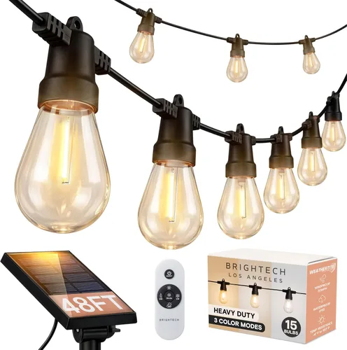 Vista 15 de Brightech Ambience - Cadena de luces híbridas para exteriores, doble enchufe y tira de luces LED impermeables con energía solar para exteriores, 27