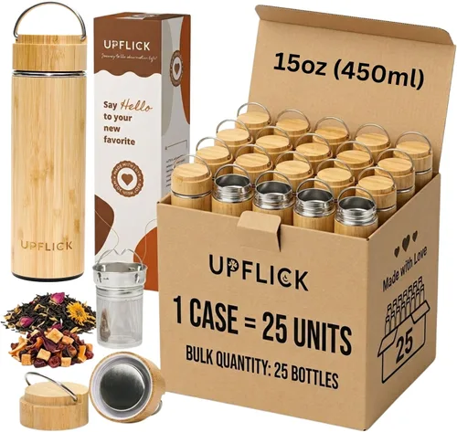 Vista 12 de Botella de agua de bambú aislada para hombres, regalo de cumpleaños, juego de té de viaje para mujeres con difusor para hojas de té sueltas, regalo