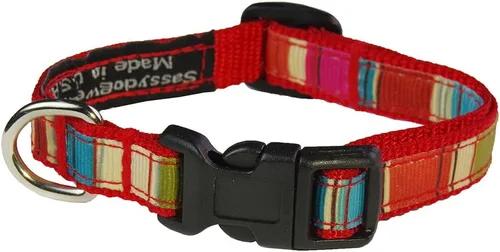 Vista 3 de Collar de perro con estampado a rayas Morado/Multi 10-14 pulgadas, pequeño Púrpura/Multi