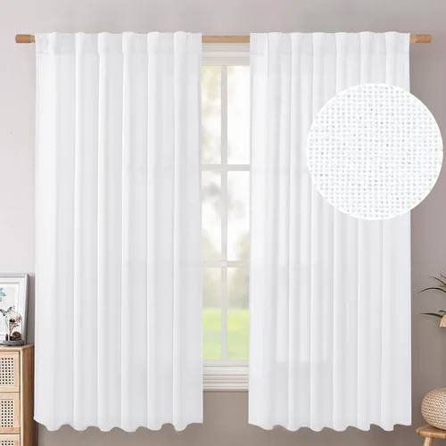 Vista 91 de BGment Cortinas cortas de lino marfil de 36 pulgadas de largo para ventanas de cocina, pequeñas cortinas texturizadas rústicas para café sobre