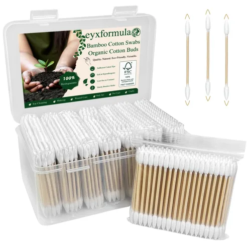Vista 9 de 800 Hisopos de Algodón de Bambú - Bastoncillos de Algodón Orgánico Natural con Puntas Dobles, Hipoalergénicos, Hisopos Biodegradables para Limpieza