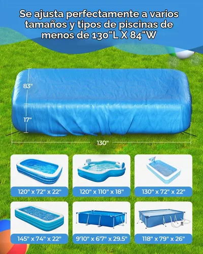 Vista 2 de Cubierta inflable rectangular para piscina de 120 x 72 pulgadas, 130 x 72