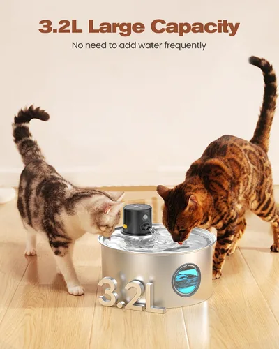 Vista 4 de Fuente de agua para gatos alimentada por baterías: fuente inalámbrica para gatos - Fuente de agua recargable para mascotas de acero inoxidable