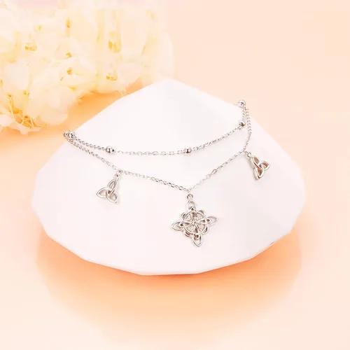 Vista 2 de Tobilleras para mujer de plata de ley S925 ajustable, pulsera de tobillo para pie de playa, regalo de joyería