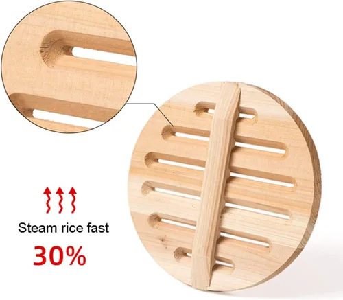 Vista 4 de Vaporizador de madera hecho a mano, vaporizador de arroz para sushi, cubo de mezcla de barril de madera con tapa, vaporizador chino, adecuado