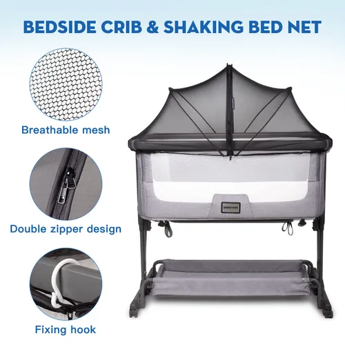 Vista 6 de Beberoad Love Cubierta de mosquitero para cuna - Dosel de malla transpirable con cremallera de 2 vías para cunas de bebé, cunas junto a la cama