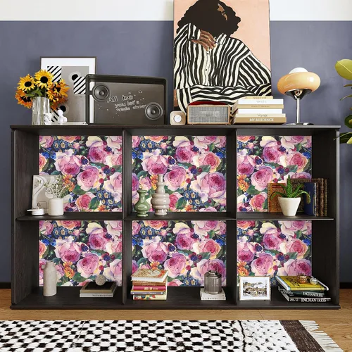Vista 3 de VaryPaper Papel tapiz vintage floral oscuro de 17.7 x 78.7 pulgadas, diseño de peonía de acuarela, papel tapiz de flores para despegar y pegar