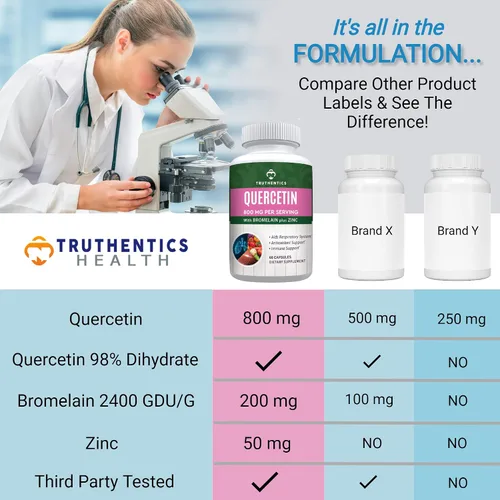 Vista 5 de TRUTHENTICS Quercetina con bromelina y zinc 1050 mg – Suplementos de quercetina de zinc premium para apoyo inmunológico, respiratorio y estacional