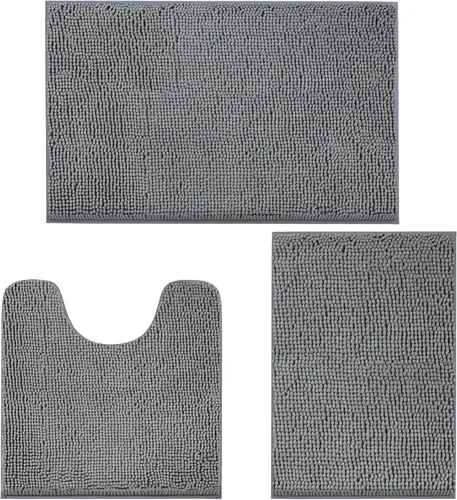Vista 8 de LINLA Juego de 3 alfombras de baño de felpilla absorbente antideslizante, juego de alfombras de felpilla de felpa gruesa, se pueden lavar y secar