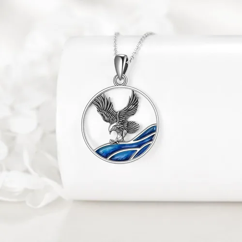 Vista 2 de KZX Collar de plata de ley con colgante de gato, perro, fénix, águila, ballena, tiburón, frailecillo, estrella de mar, pollo, mariposa, búho, abeja