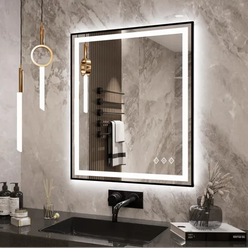 Vista 54 de Espejo LED para baño de 20 x 28 pulgadas con frente degradado y luz LED, espejo retroiluminado para baño, 3 colores, CRI > 90, espejo de baño