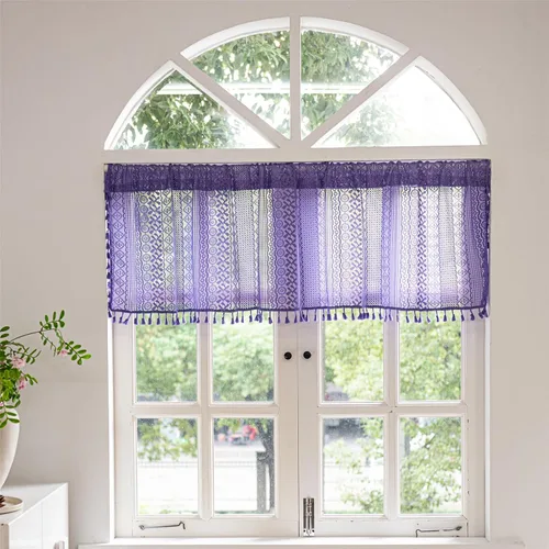 Vista 17 de Deeprove - Cenefa de cortina bohemia negra de 18 pulgadas de largo para cocina y cafetería, cortina corta bohemia de encaje transparente de crochet