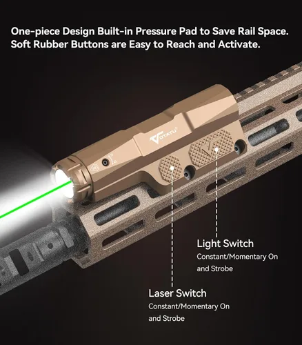 Vista 3 de VOTATU M8L-G - Combo láser de luz de 3000 lúmenes compatible con Mlok/Picatinny, linterna con función estroboscópica y haz láser verde