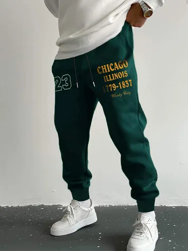 Vista 2 de GORGLITTER Pantalones deportivos con estampado de letras y números para hombre, pantalones deportivos con cordón en la cintura