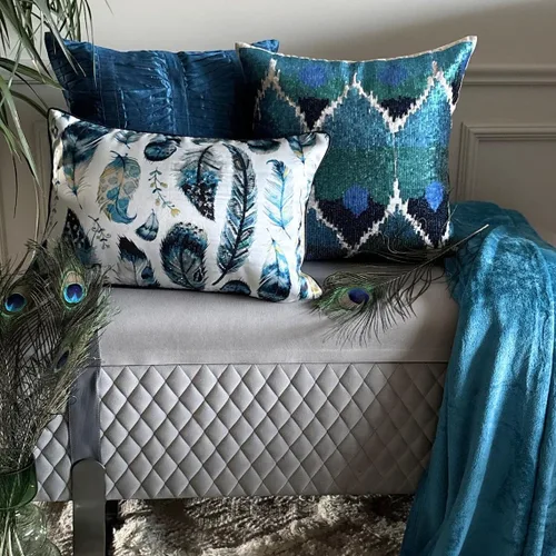 Vista 82 de The HomeCentric Funda de almohada con cremallera, funda de cojín azul de 12 x 12 pulgadas, funda de cojín de algodón bordado para sofá, diseño