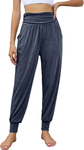 Vista 5 de Paquete de 2 pantalones deportivos de yoga para mujer, cómodos pantalones deportivos con bolsillos, casuales, holgados, cómodos, de cintura alta