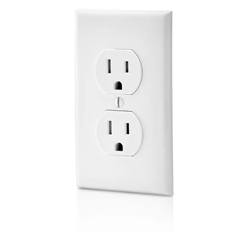 Vista 4 de Receptáculo Leviton de doble toma recta de 15 A, 125 V, con descarga a tierra, resistente a la manipulación, Blanco, T5320-WMP, 120 volts