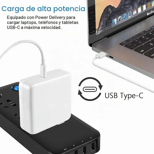 Vista 4 de Cargador USB C para MacBook Air/MacBook Pro/Mac Cargador USB C Cargadores de laptop, Bloque de carga Mac Book Pro de 96 W, adaptador de corriente