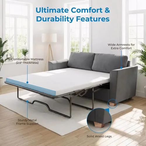 Vista 3 de Mjkone Sofá cama extraíble de 71 pulgadas de ancho con almohadas de espuma viscoelástica y colchón, sofá biplaza convertible 2 en 1 con cama
