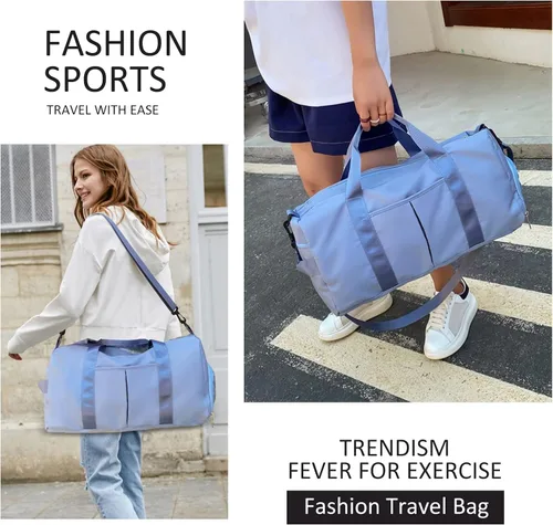Vista 7 de ZGWJ Bolsa de viaje con relleno de hombro, impermeable, para mujeres y hombres, para natación, deportes, viajes, gimnasio, bolsa plegable