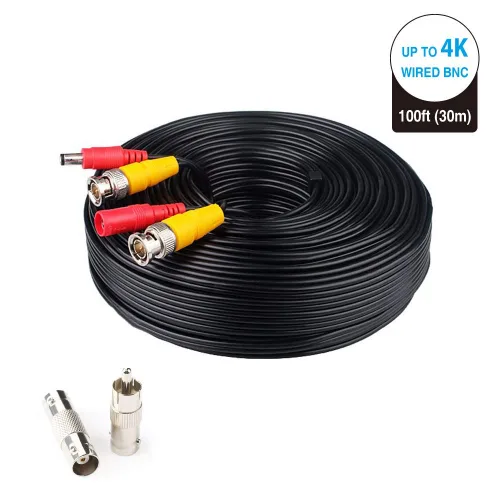 Vista 15 de LONNKY Cable BNC de 100 pies para cámara de seguridad de 98.4 ft con conectores BNC y adaptadores RCA, cable de alimentación de video para cámara