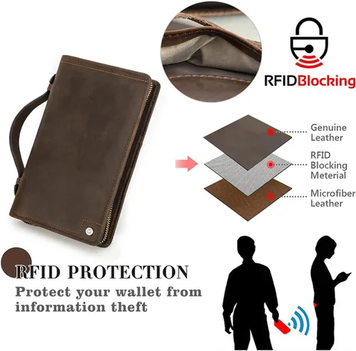 Vista 9 de Funda de cuero de grano superior para pasaporte de viaje para hombre y mujer, hecha a mano para 4 pasaportes y múltiples tarjetas, bloqueo RFID