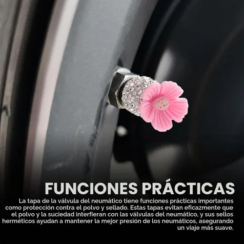 Vista 7 de 4 piezas de tapas de vástago de válvula brillantes, lindas válvulas de rueda de automóvil con flores de Sakura, atractivas cubiertas de aire