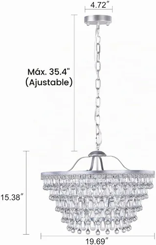 Vista 4 de Wellmet Candelabros de Cristal de 20 Pulgadas, 6 Luces 5 Niveles Luz de Cristal, Luces Colgantes de Techo Ajustables, Lámpara Colgante Moderna