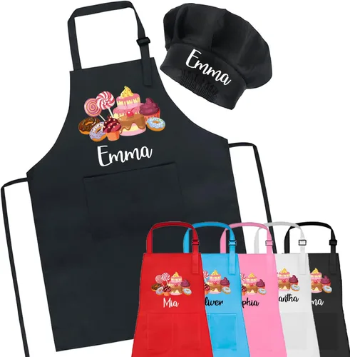 Vista 3 de 7th Hill Delantal Personalizado para Niños para Cocinar, Delantal Infantil Personalizado con Sombrero de Chef, Delantal de Cocina para Niños