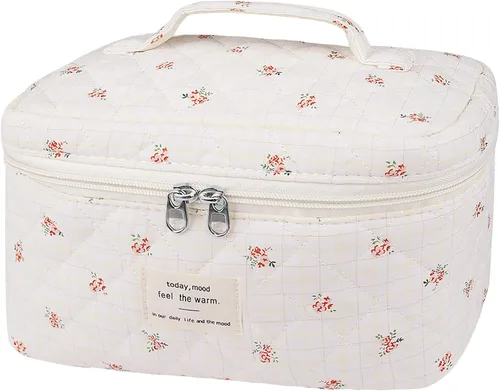 Vista 18 de Gosect Bolsa de maquillaje grande, bonita bolsa de cosméticos para mujeres y niñas, bolsa de aseo estética de coqueta floral, bolsa organizadora