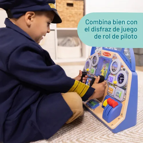 Vista 5 de Melissa & Doug - Tablero interactivo de piloto de jet, cabina de simulación de avión con volante de pilotaje, luces, sonidos, botones e