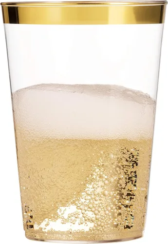 Vista 4 de Munfix 100 vasos de plástico dorados de 14 onzas, vasos transparentes con borde dorado, elegantes vasos desechables para boda, fiesta, con borde