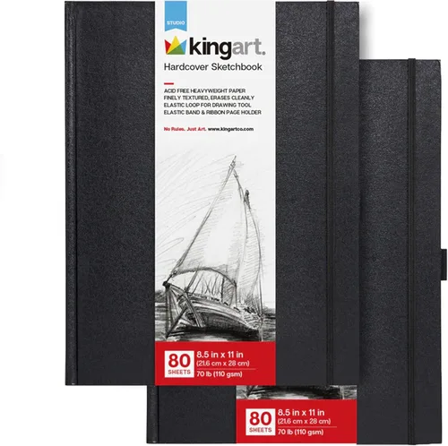Vista 3 de KINGART Cuaderno de bocetos de tapa dura, paquete de 2, 8.5" x 11