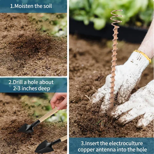 Vista 5 de Estacas para plantas de electrocultivo, paquete de 6 estacas de cobre de 11.5 pulgadas de largo, antenas de bobina de cobre para jardín de cultivo
